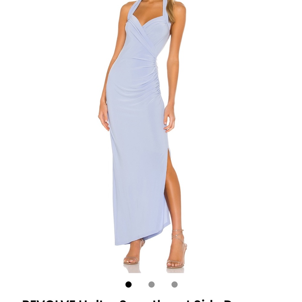 Norma Kamali x REVOLVE halter blue gown